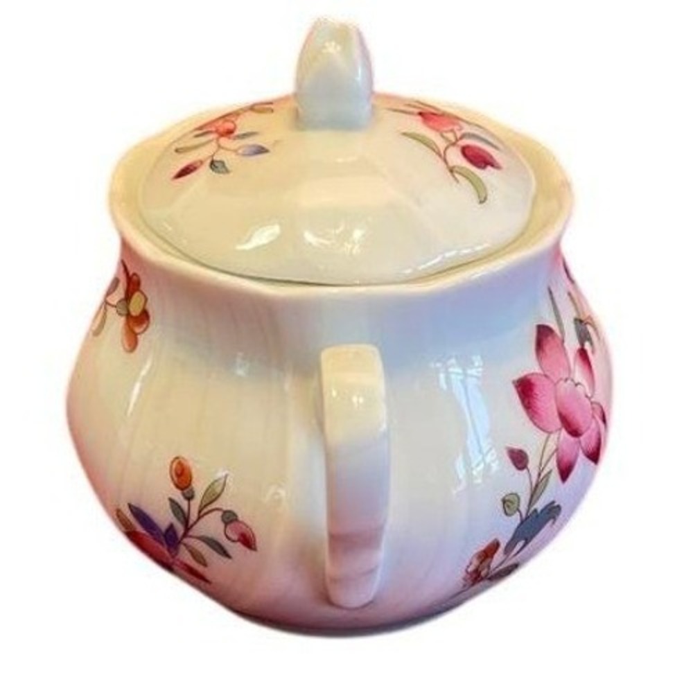 Bernardaud Limoges France Lowestoft Porcelain Lidded Sugar Bowl Floral White - Picture 3 of 6